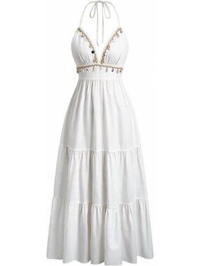 Boho Halter Maxi Dress for Women - Summer Flowy Beach Dress, Perfect for